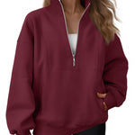 AUTOMET Women's Quarter Zip Oversized Sweatshirt Fleece Mock Neck Pullover